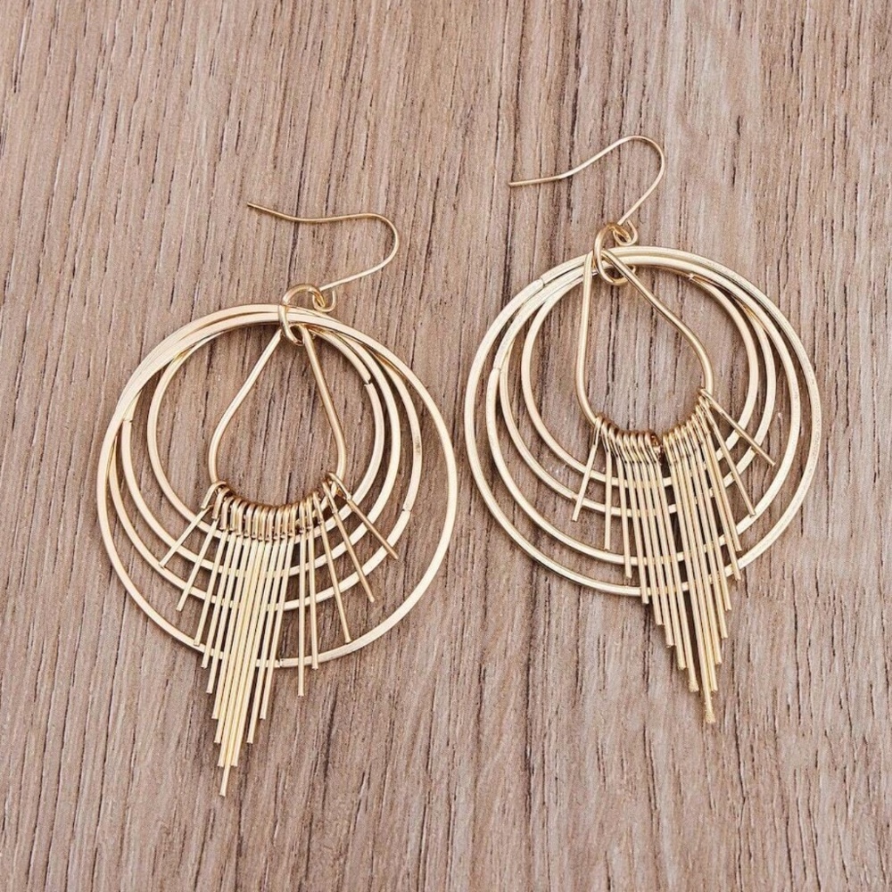 Luxe Gold Tone Circular Drop Earrings - Picture 4 of 4